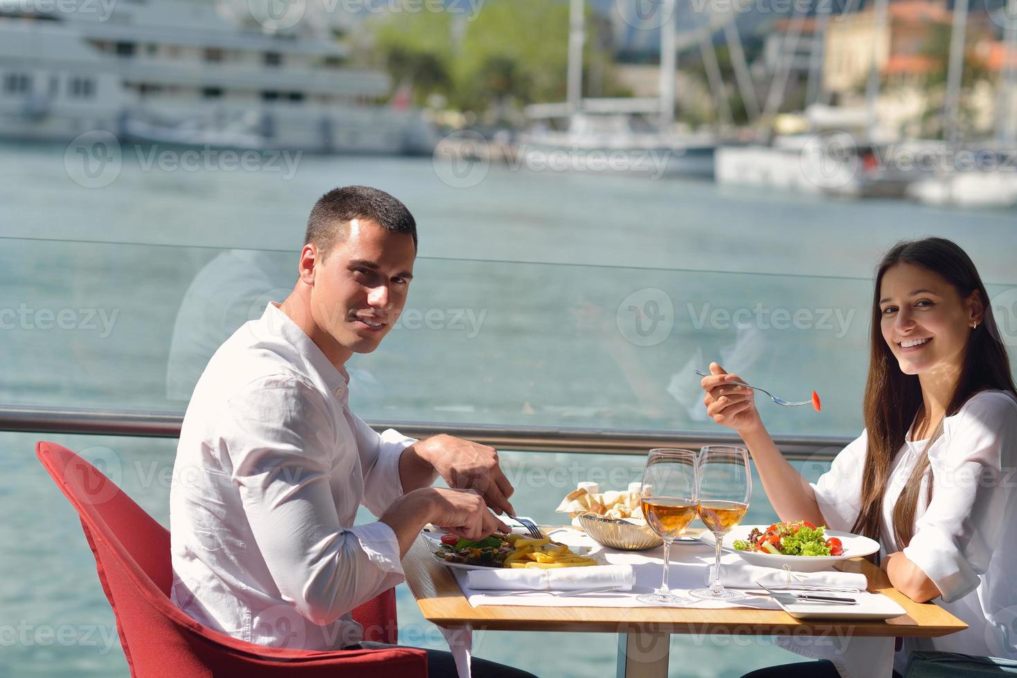 couple having lanch at beautiful restaurant photo