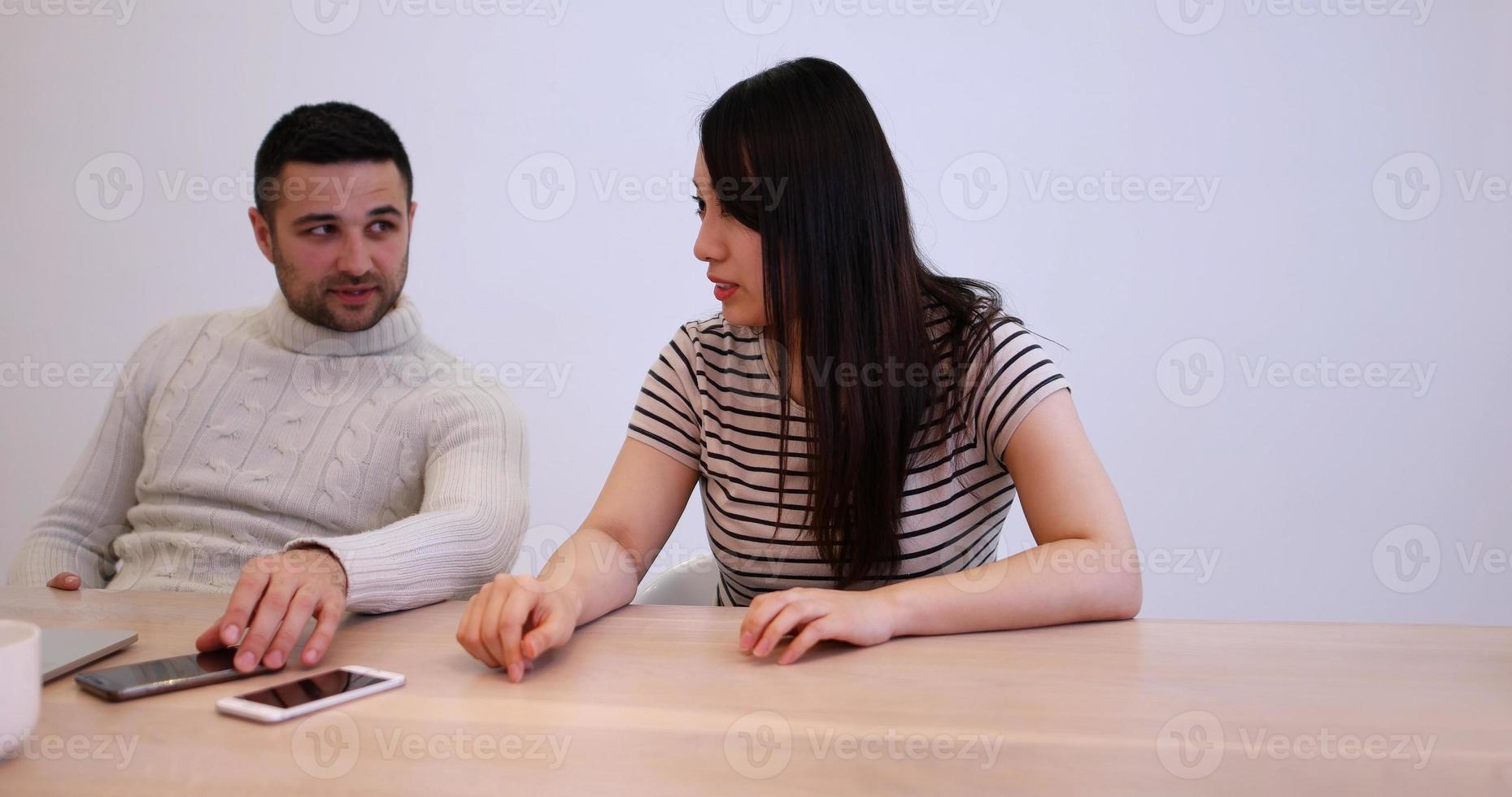 Startup Business Team At A Meeting at modern office building photo