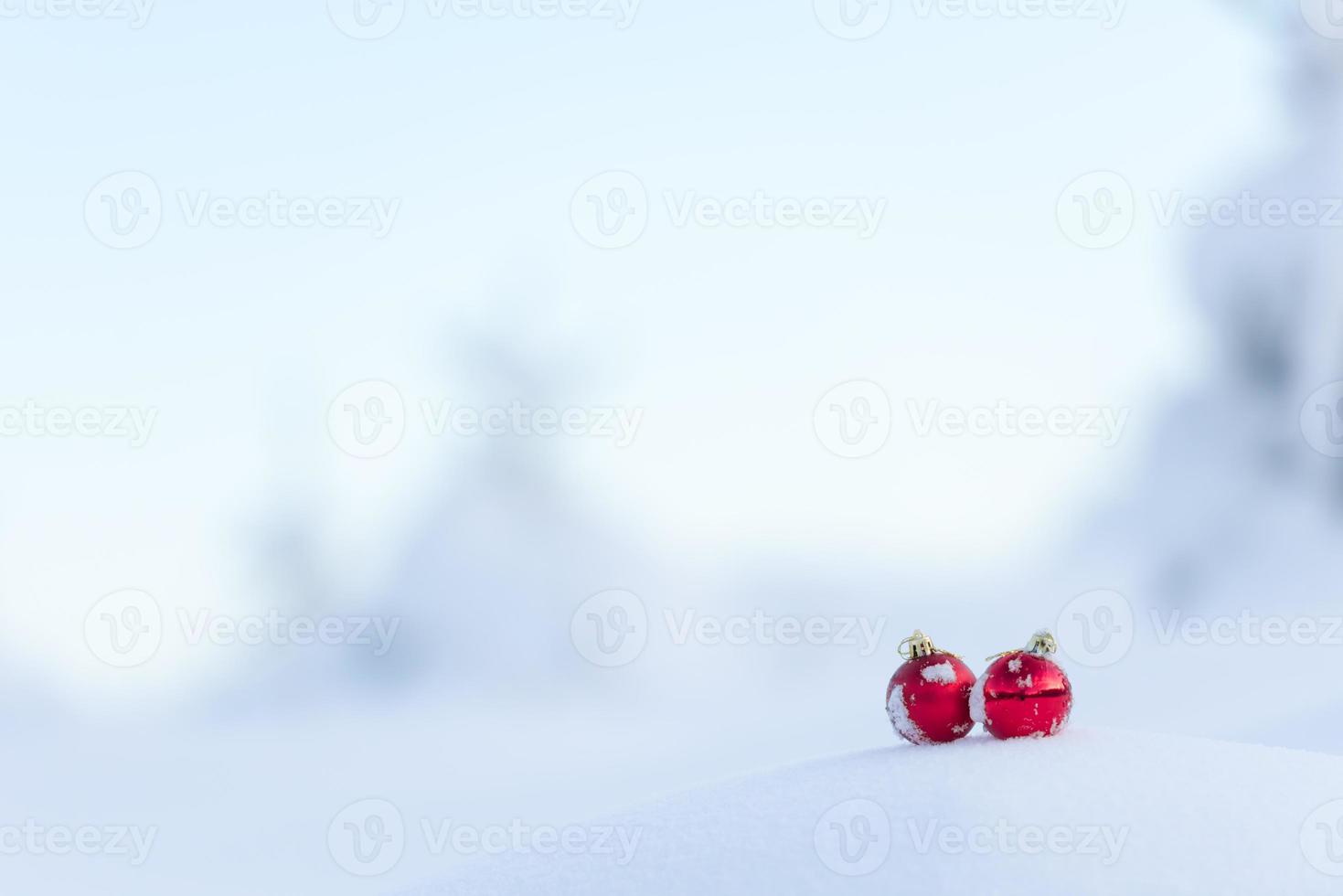 bolas de navidad rojas en nieve fresca foto