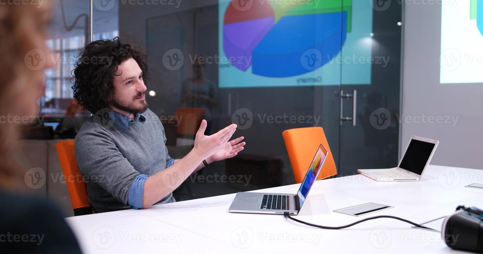 Startup Business Team At A Meeting at modern office building photo