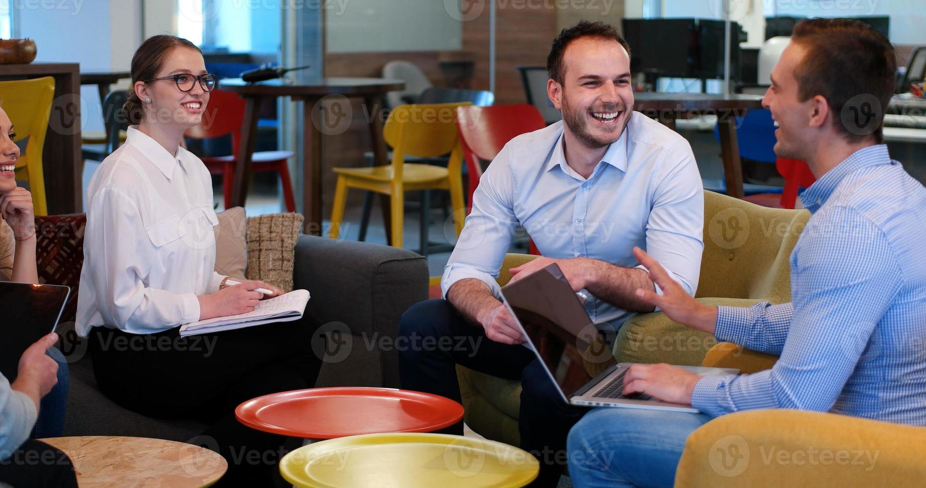Startup Business Team At A Meeting at modern office building photo
