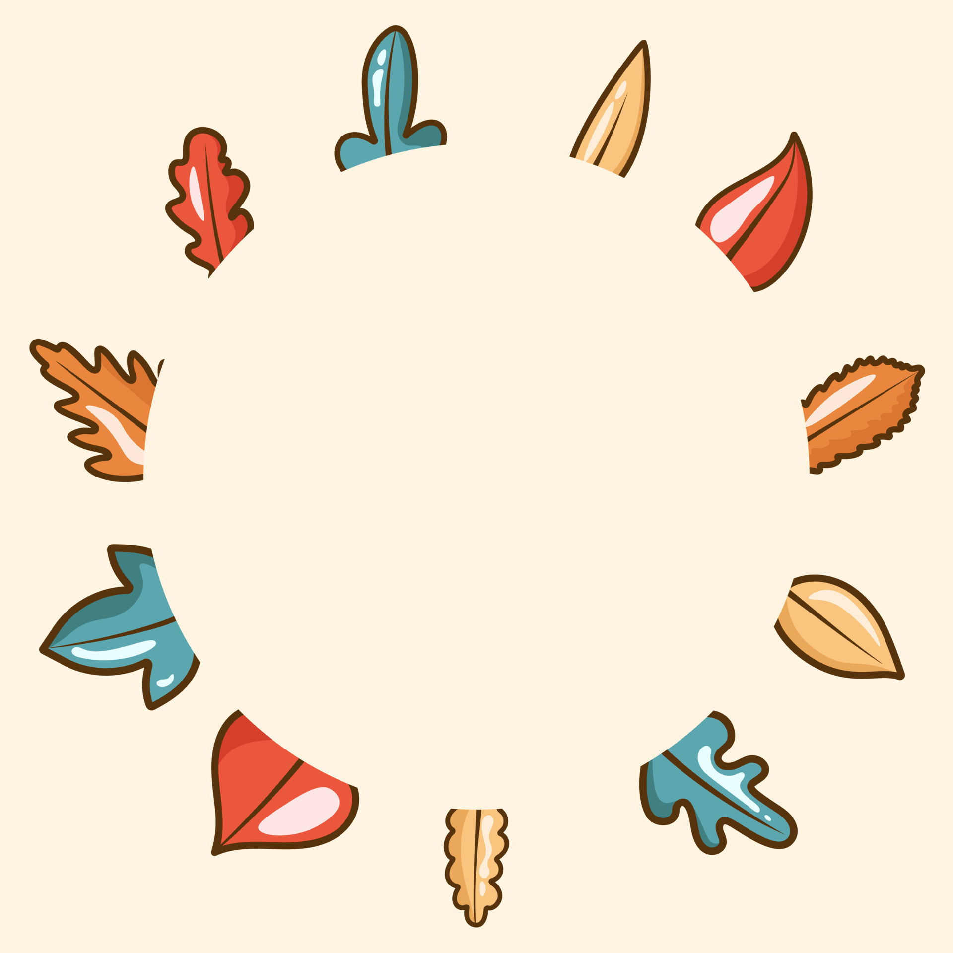 Autumn leaves frame, circular shape with different kind of leaves around,  copy space. Cute vector illustration in flat cartoon style, banner template  Background with circle for your text. Photo frame. 11262773 Vector