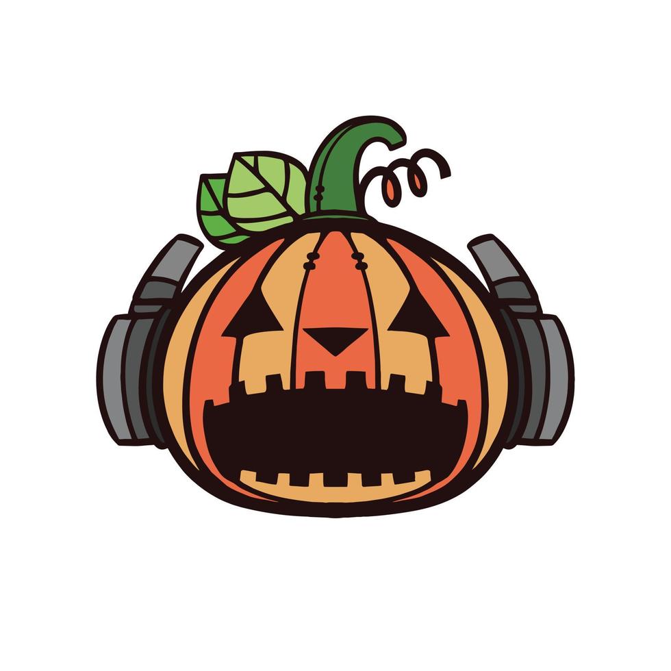 ilustración vectorial dibujada a mano de calabaza con auriculares.eps vector