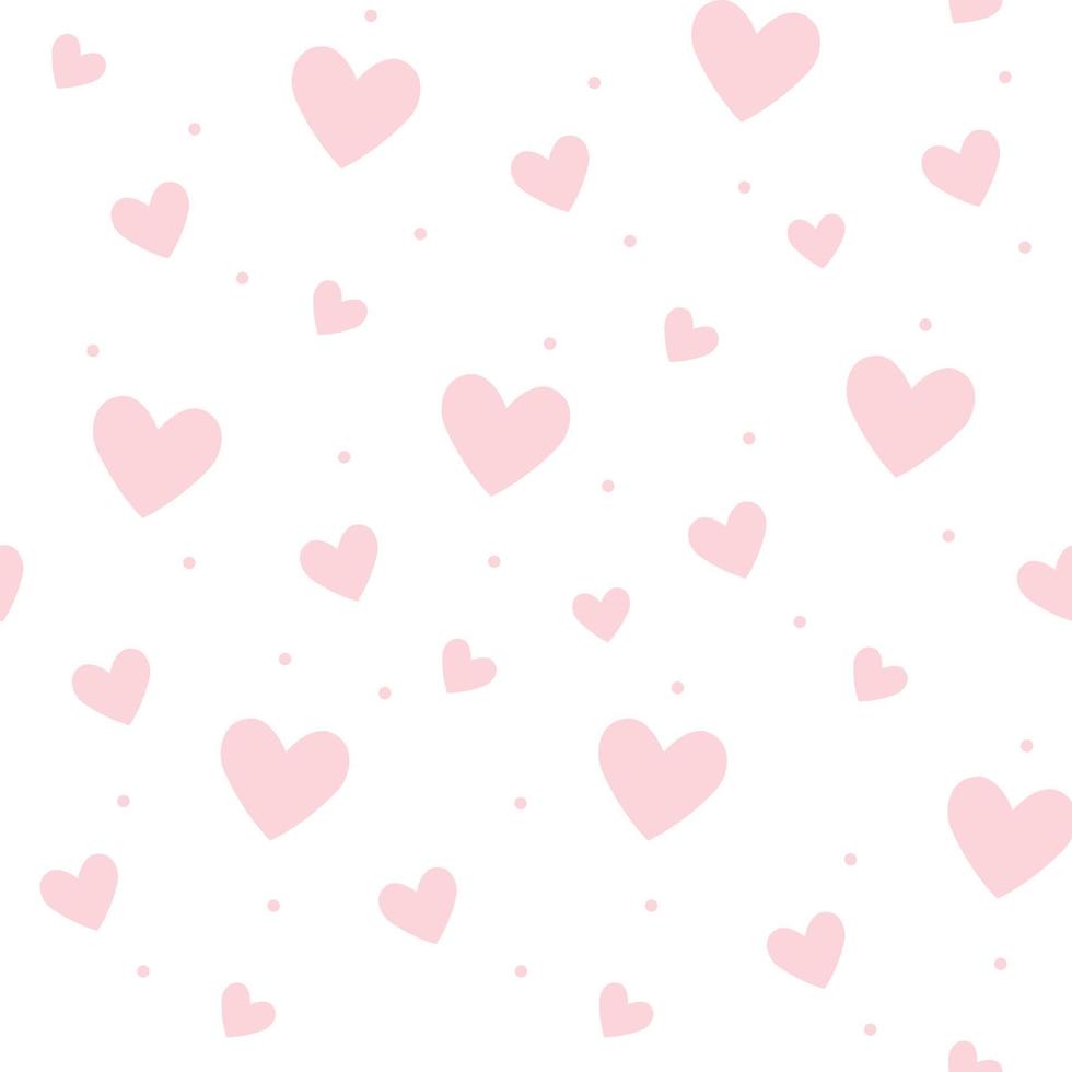 Cute seamless pink pattern with hearts and polka dot. Light hearts on white background for print. vector