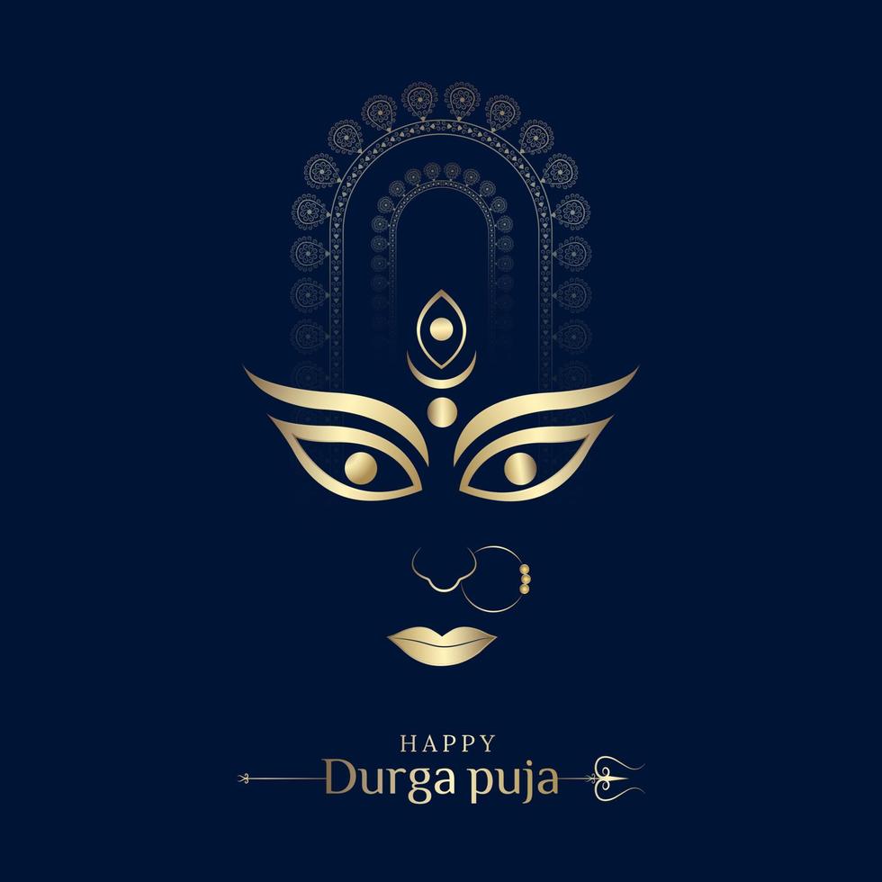 feliz publicación en las redes sociales de durga puja. maa durga cara color dorado ilustración minimalista vector