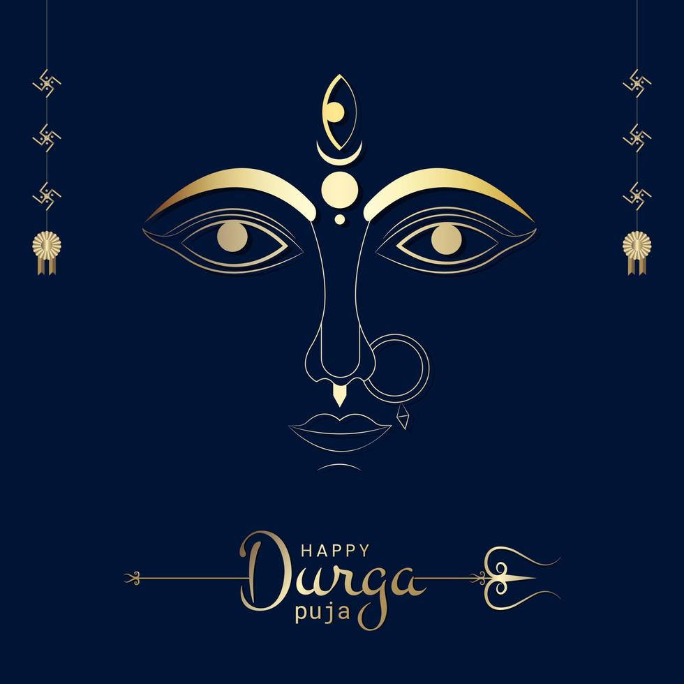 Happy Durga Puja Social Media post . maa durga face gold color minimalist illustration vector