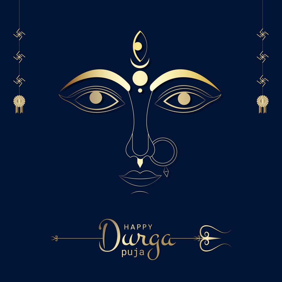 feliz publicación en las redes sociales de durga puja. maa durga cara color dorado ilustración minimalista vector