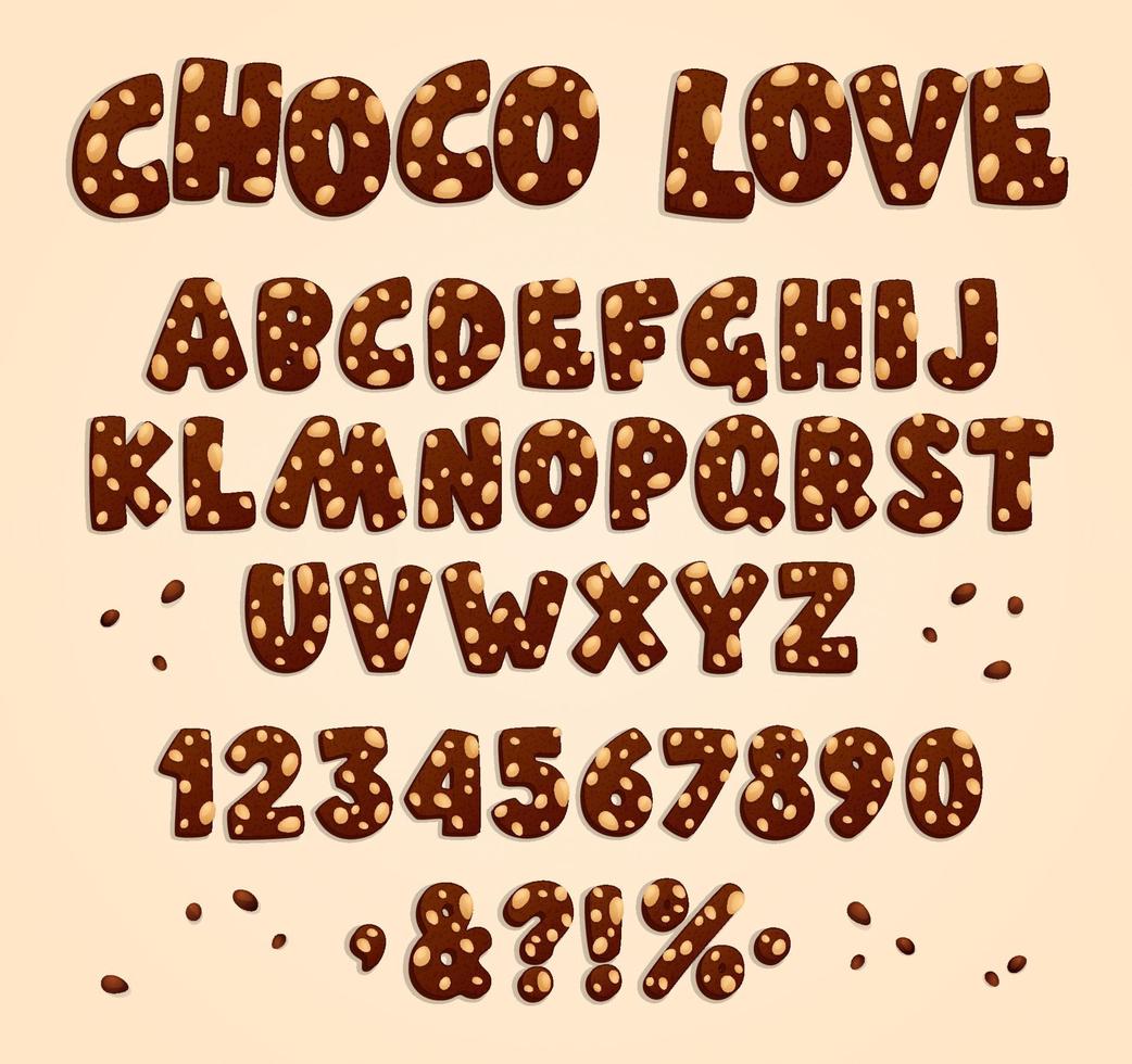Chocolate cookies with nuts and white chocolate drops font vector