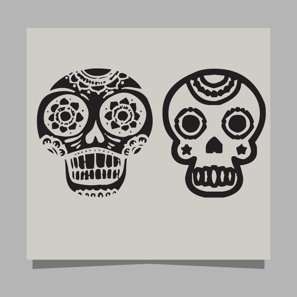 Vector Illustration of Black and White Tattoo Skull on paper