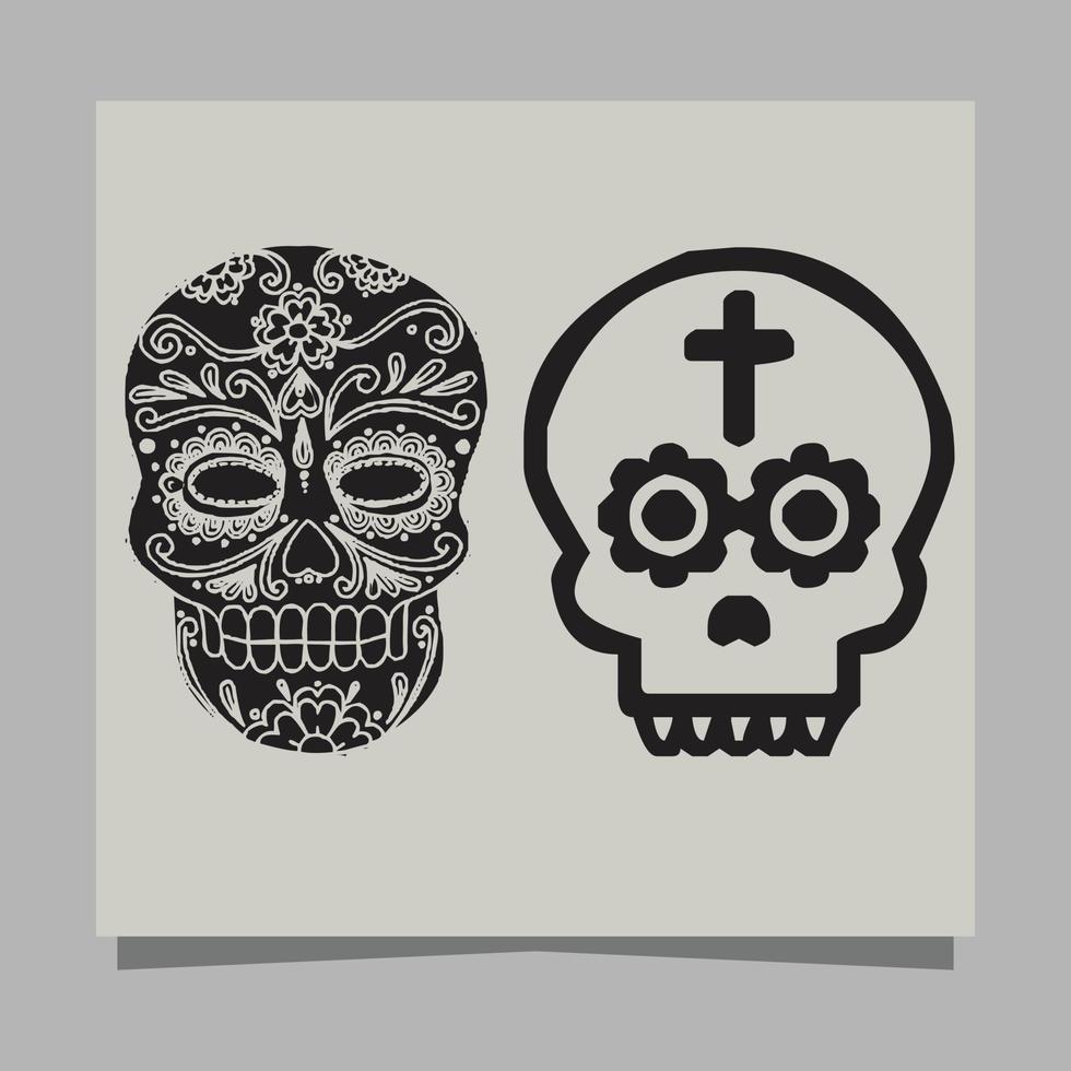 Vector Illustration of Black and White Tattoo Skull on paper