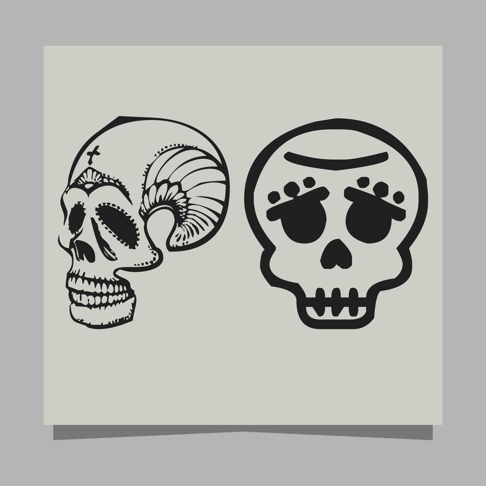 Vector Illustration of Black and White Tattoo Skull on paper