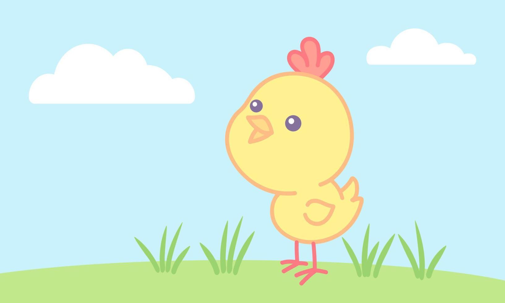 ilustración vectorial de una chica al estilo kawaii. pequeño pollo. vector