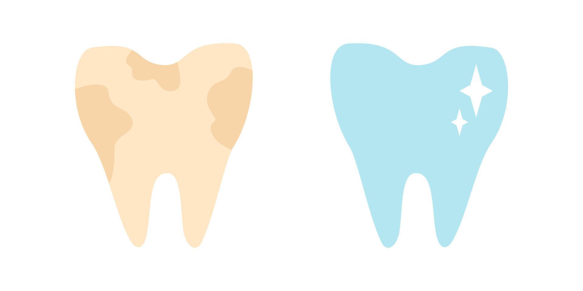 Vector set icons of dirty teeth and white tooth. Vector illustration of teeth stomatology.