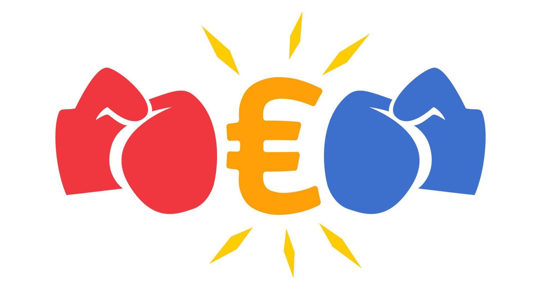 Vector vintage logo for a boxing with gloves and euro. Illustration of Inflation and the euro crisis.