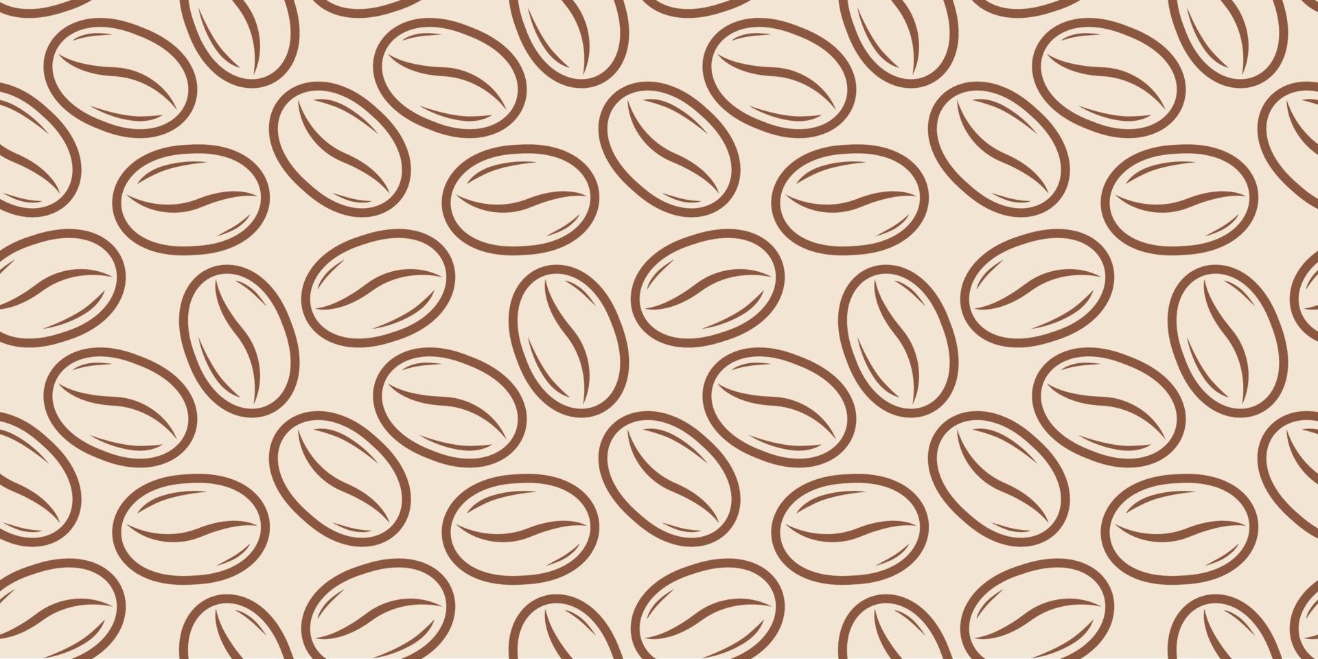 Vector seamless pattern with coffee beans on beige background in retro style.