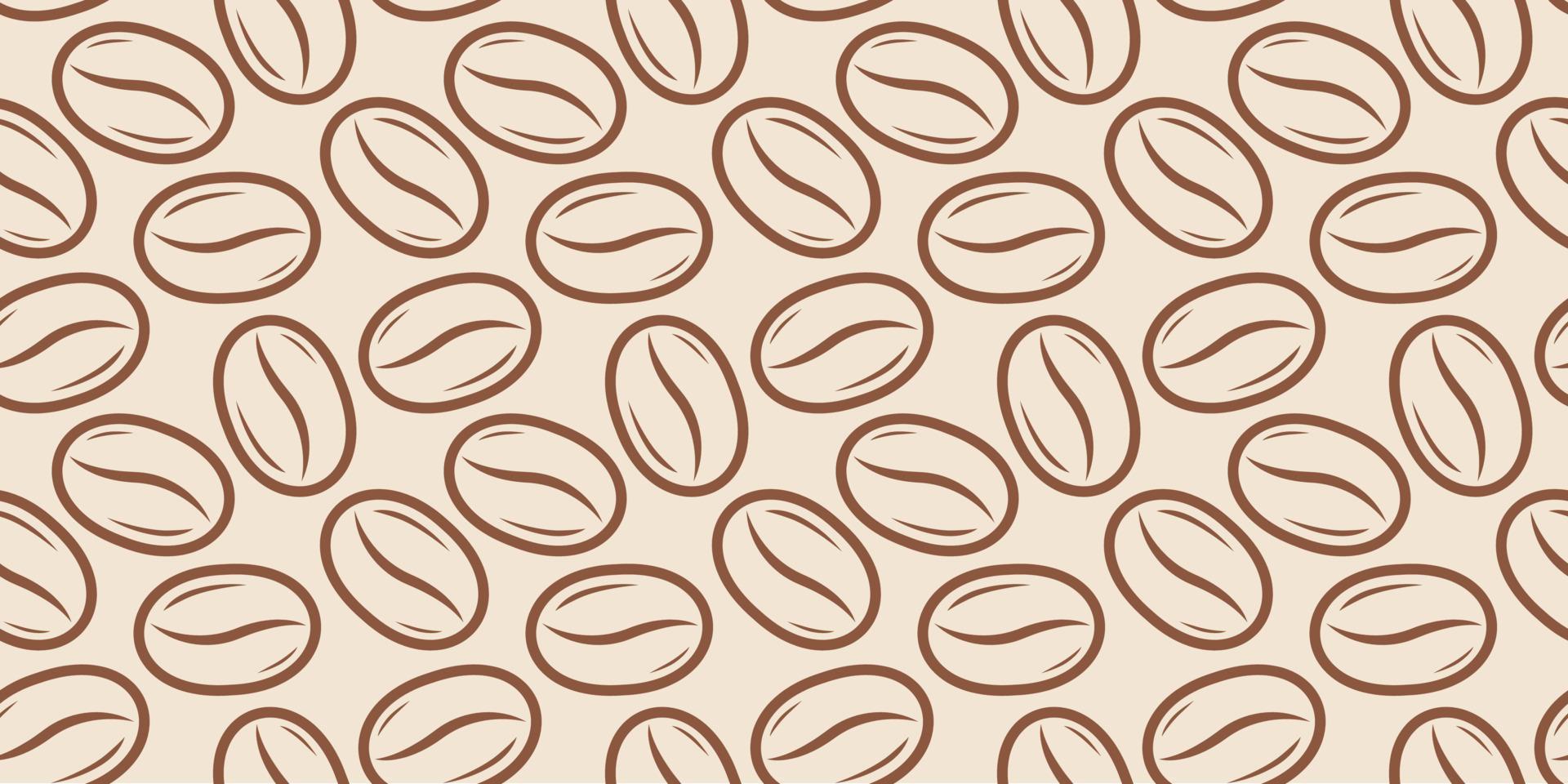 Vector seamless pattern with coffee beans on beige background in retro style.