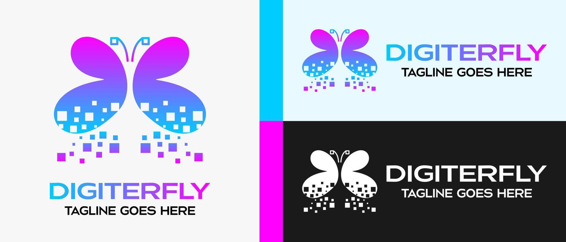 butterfly logo design template in modern digital technology style. vector illustration