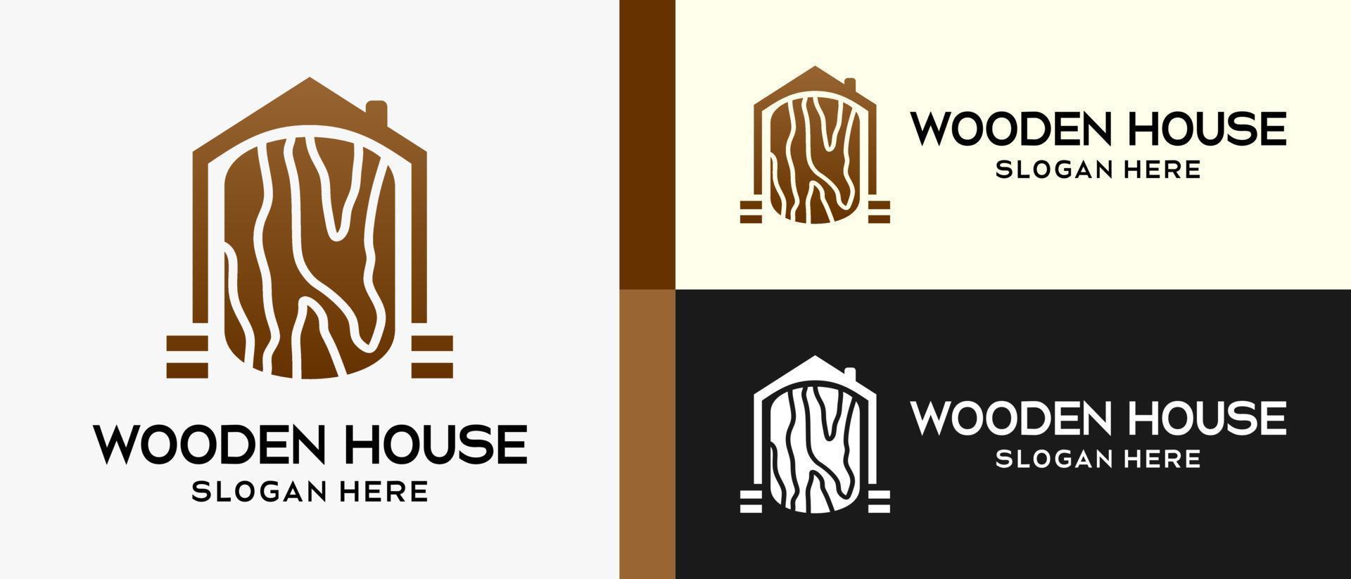 logotipo de la casa de madera con elementos creativos vectoriales de primera calidad. icono de la casa con elementos de madera. ilustración vectorial vector