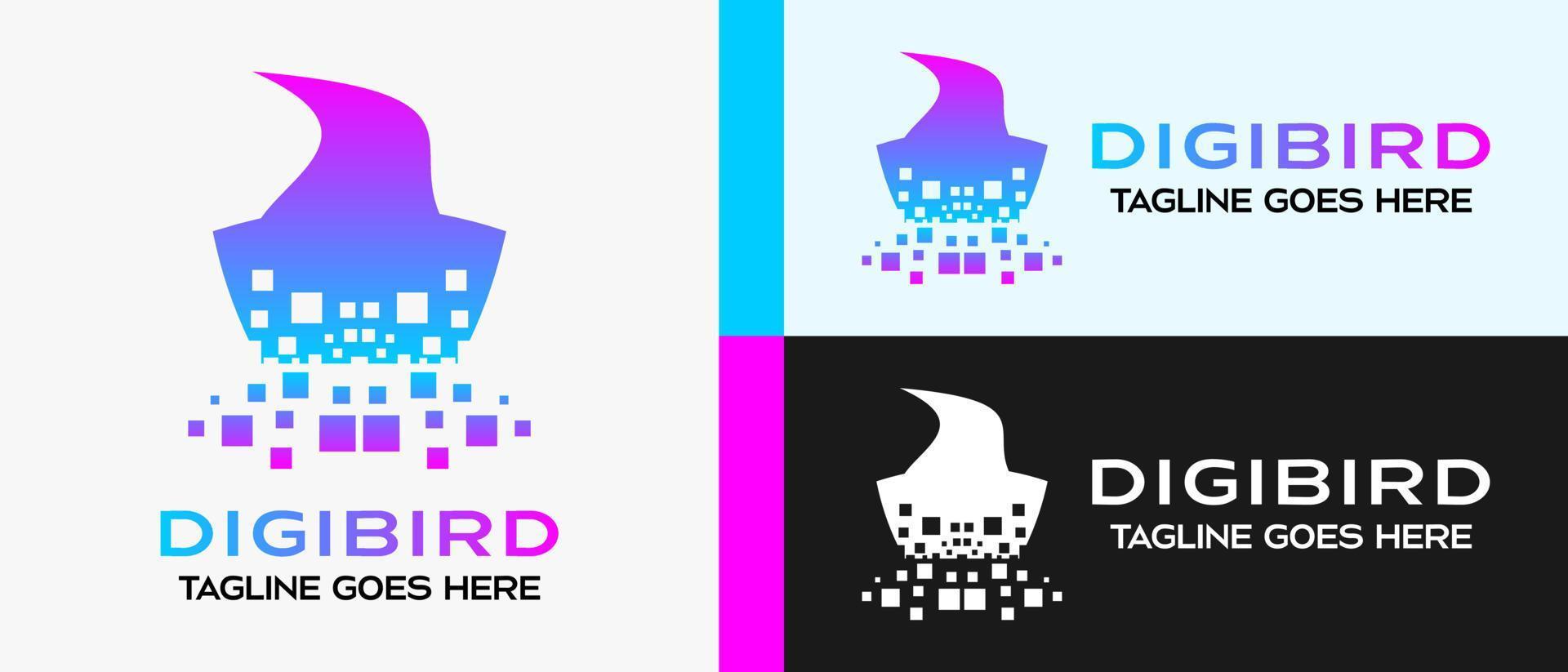 bird logo design template in modern digital technology style. vector illustration