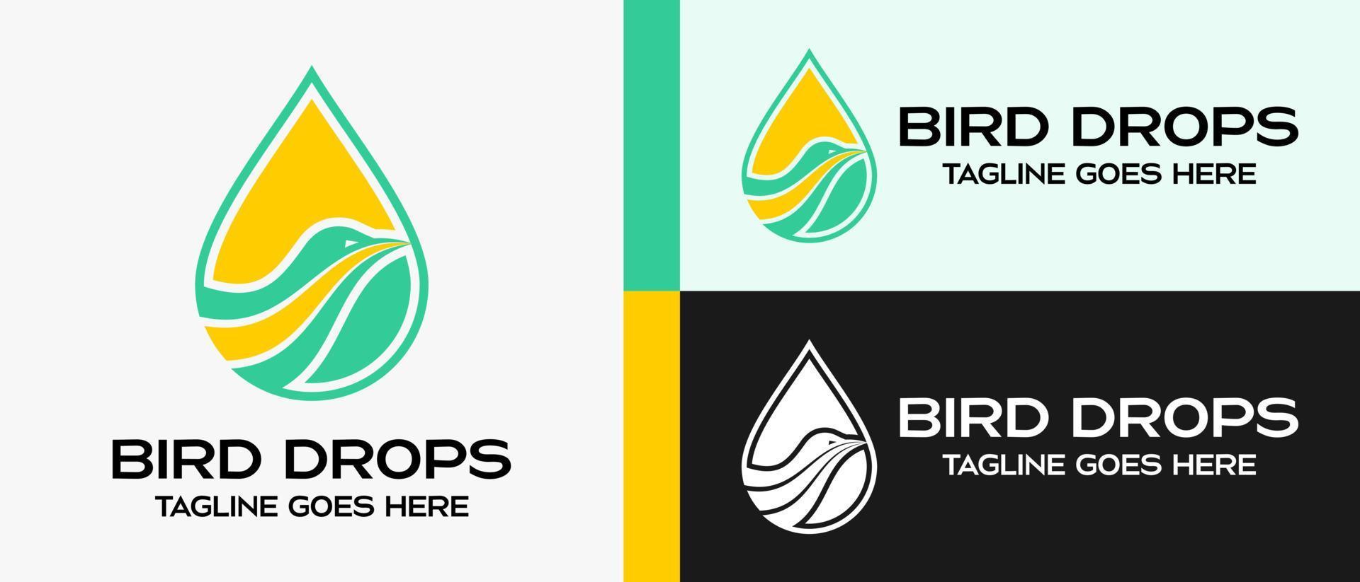 bird's head logo design template in water drops. vector creative logo illustration