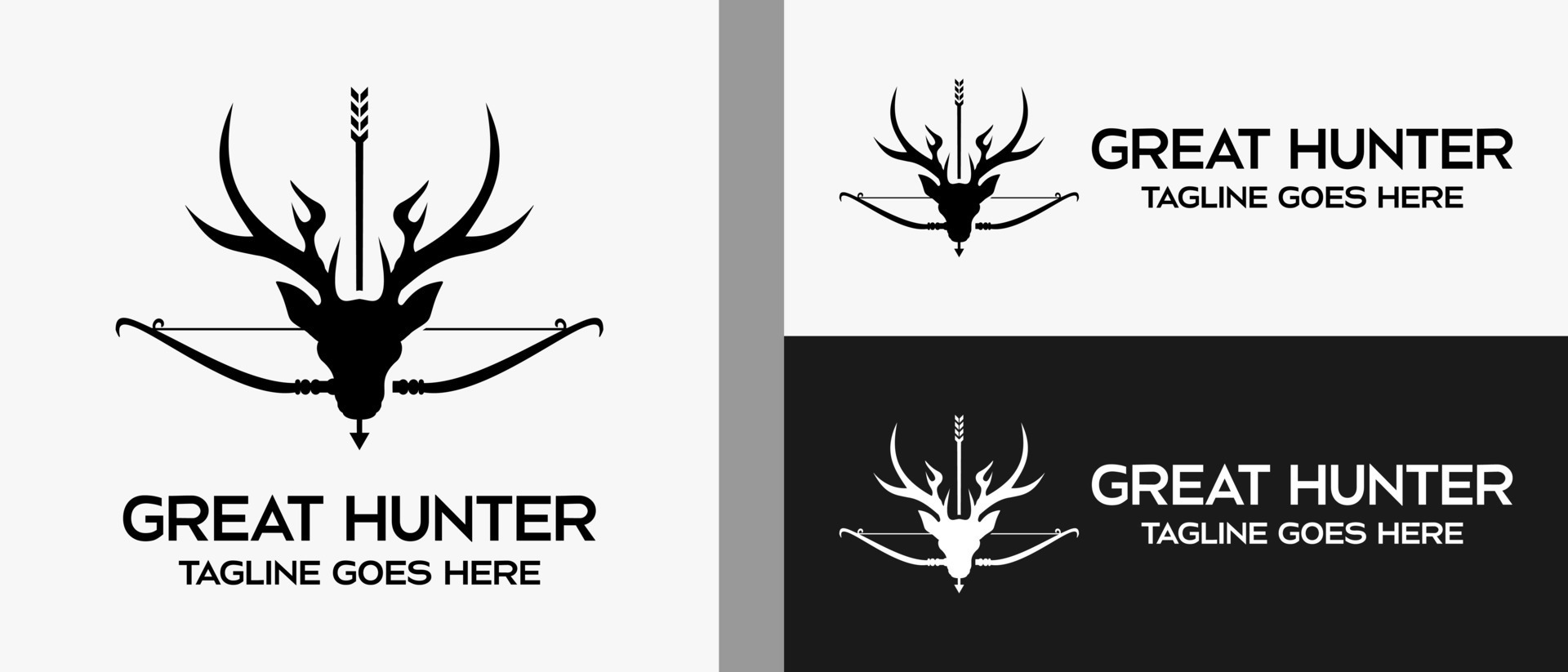 deer head and bow and arrow logo design template in silhouette. vector