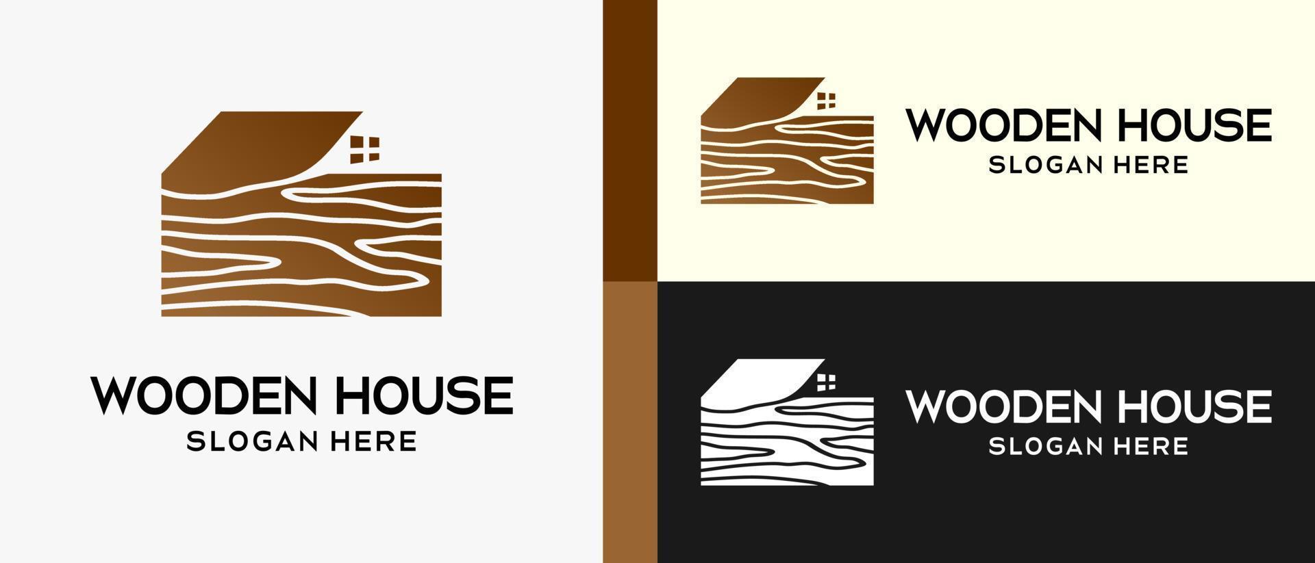 Wooden house logo with Premium Vector creative elements. vector illustration
