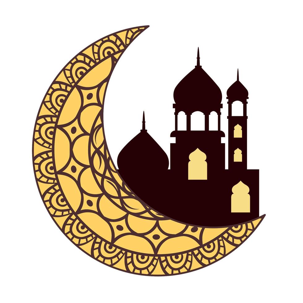 crescent moon and mosque vector