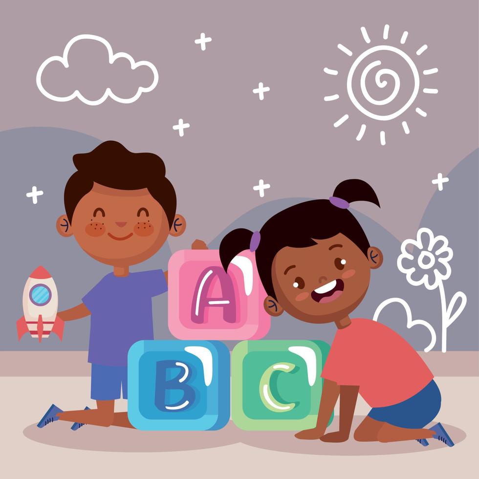 afro kids couple playing vector