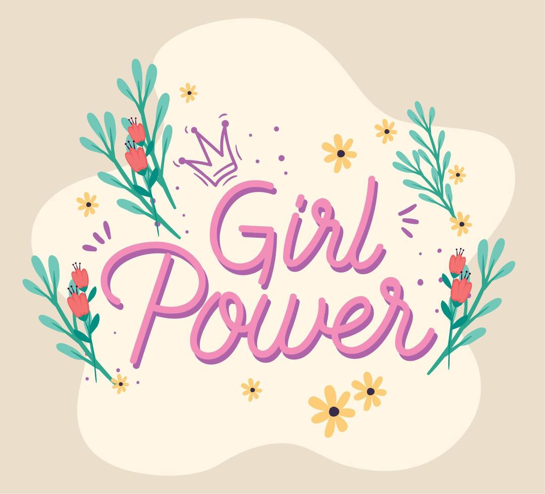 flores y letras de girl power vector