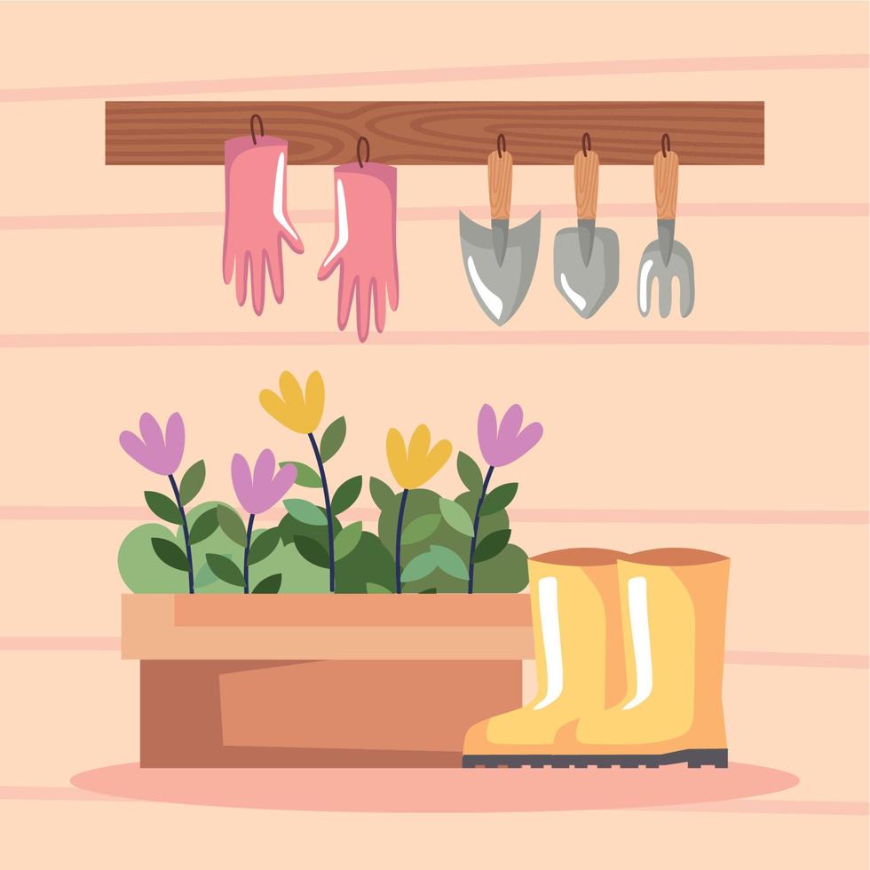 garden flowers and tools vector
