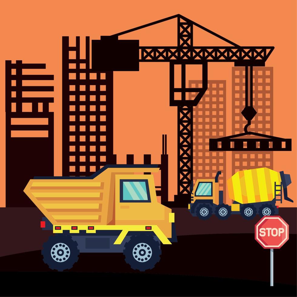 trucks in construction vector