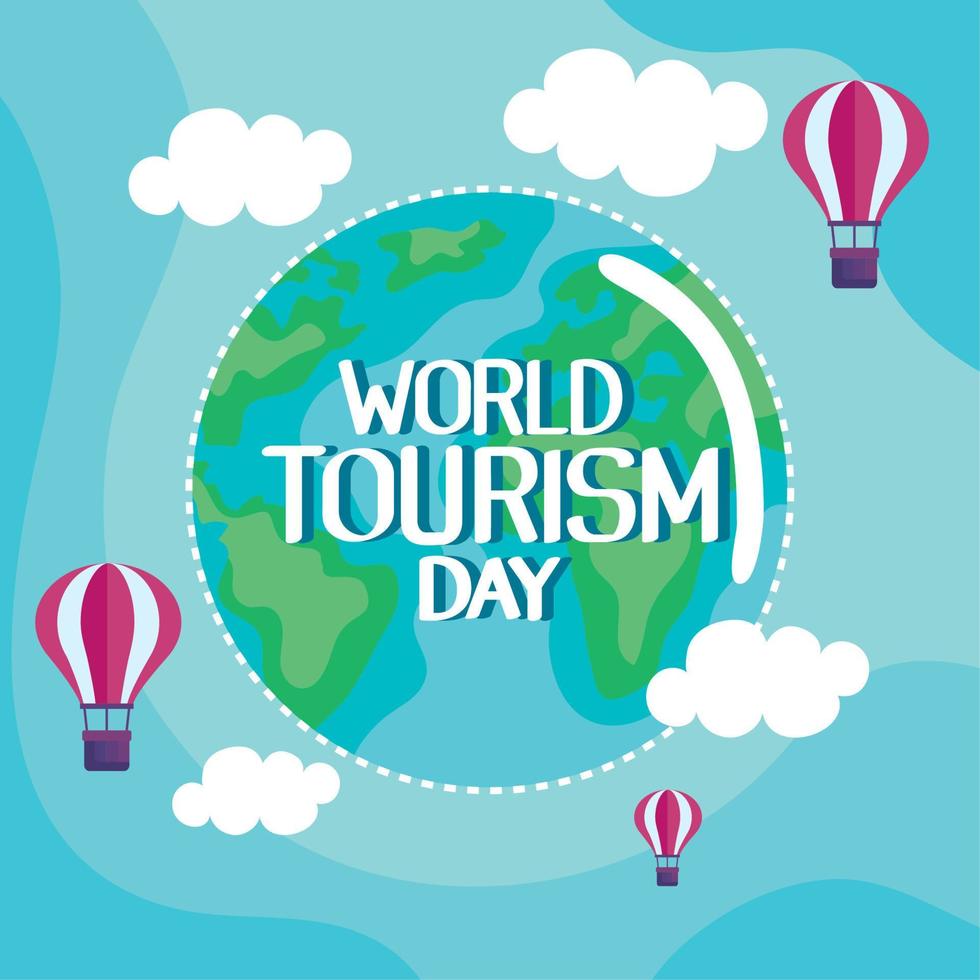 world tourism day lettering in earth vector