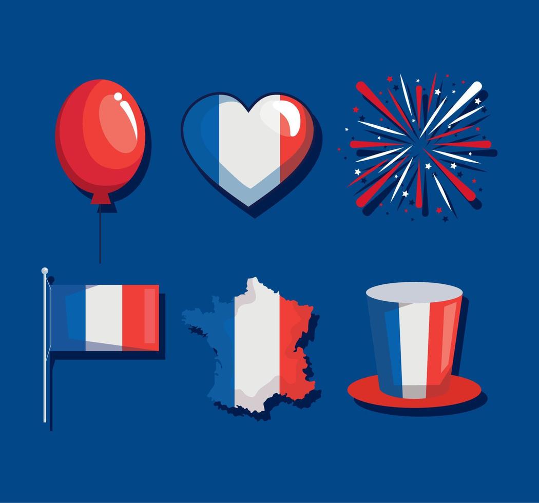 six bastille day icons vector
