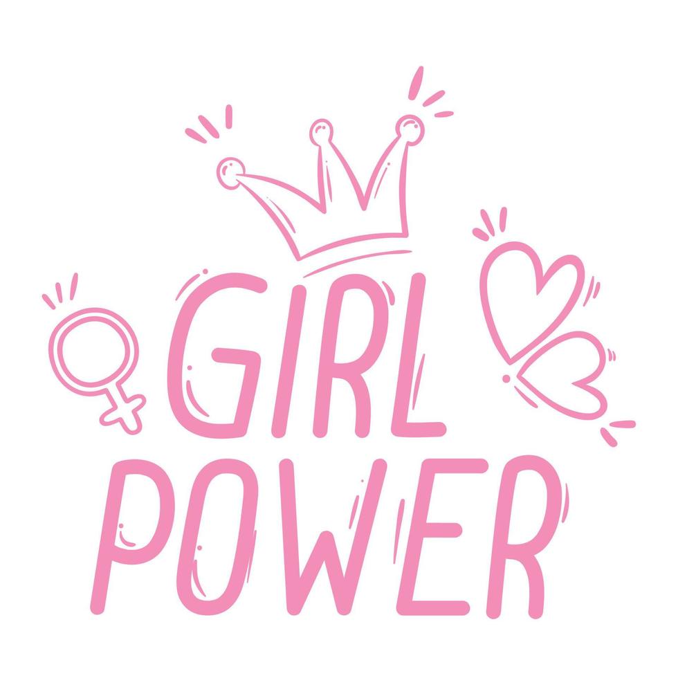 girl power lettering pink vector