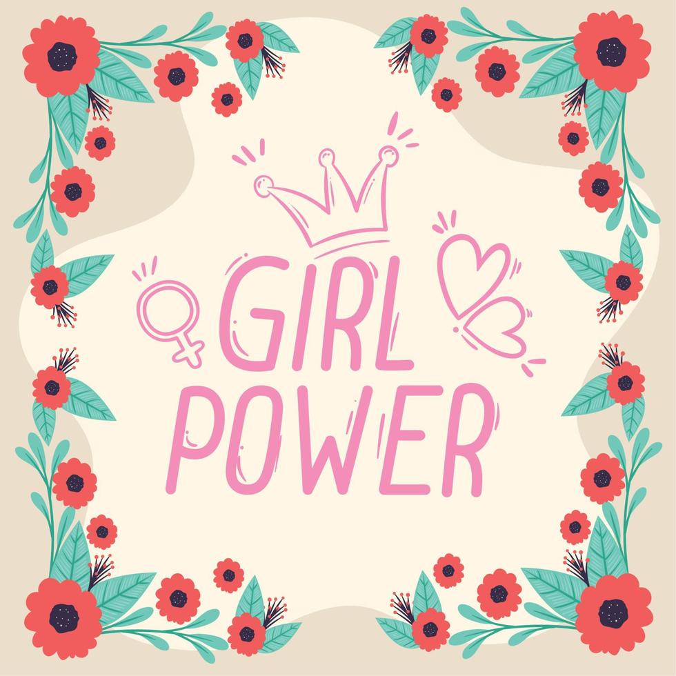 girl power lettering frame vector