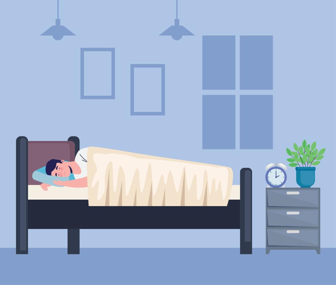 man sleeping in bedroom vector