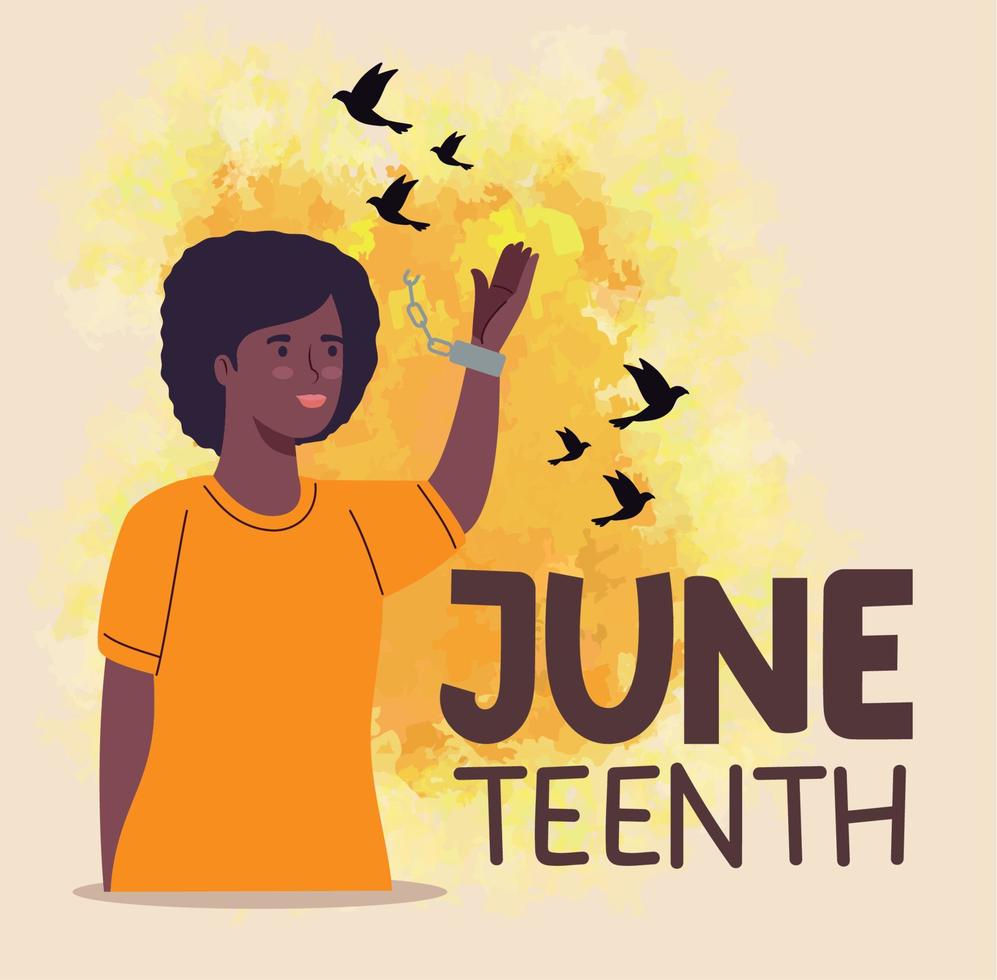 Juneteenth lettering with afro woman vector