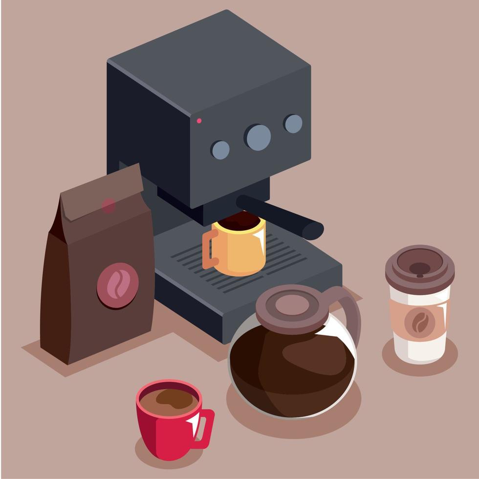 coffee shop utensils isometric vector