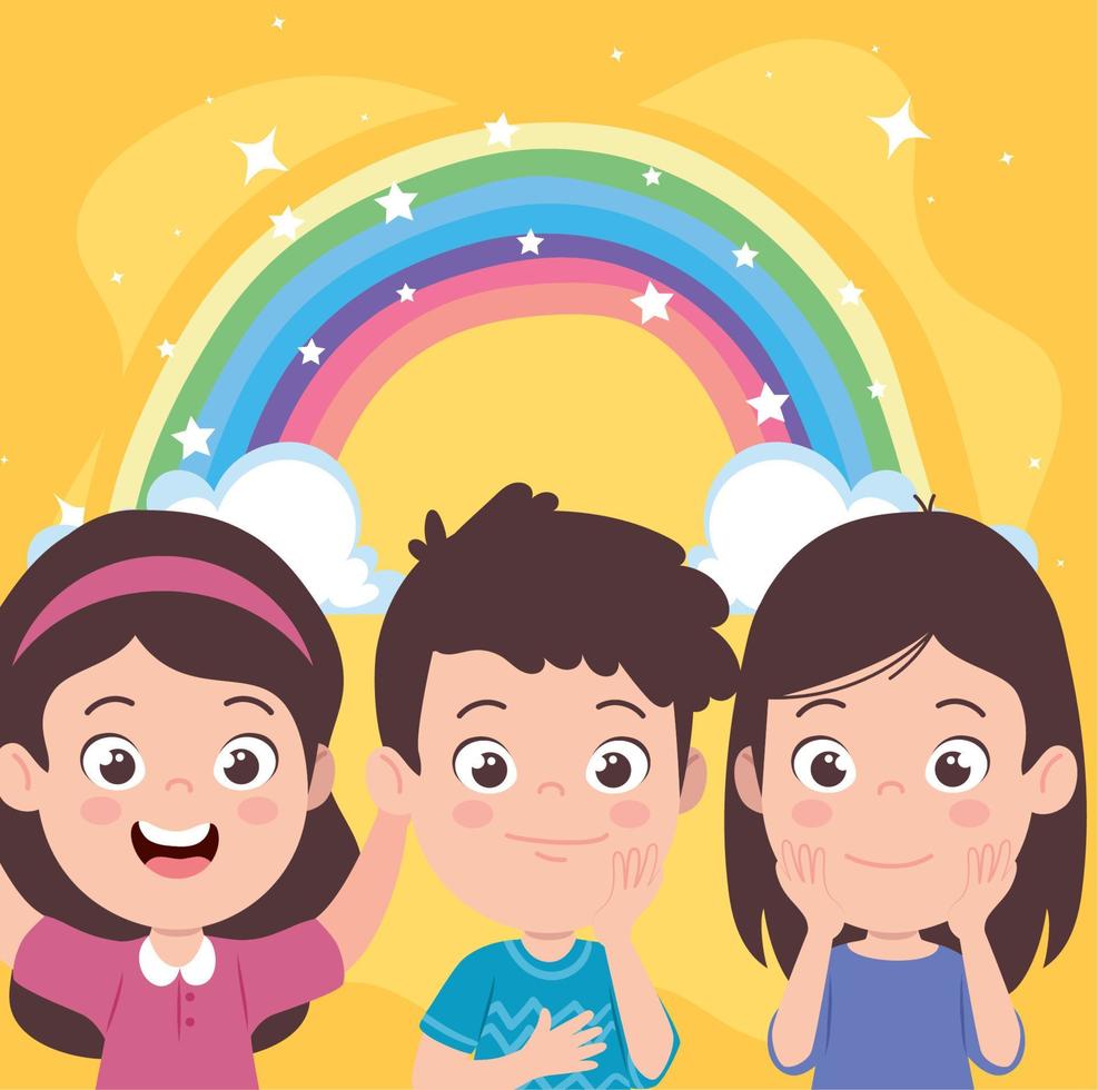 niños pequeños y arcoiris vector