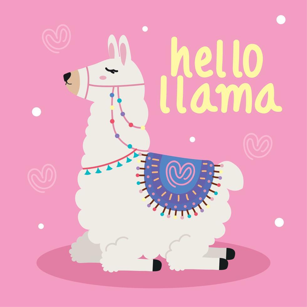 hello llama lettering vector