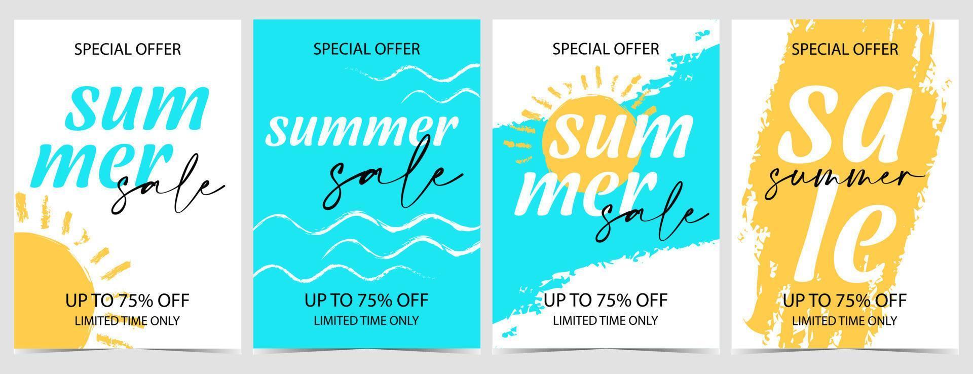 Summer sale banner and discount poster for social media marketing and promotional post. Suitable for summer shopping, hot reduction season and holiday or weekend special offer. Vector illustration.