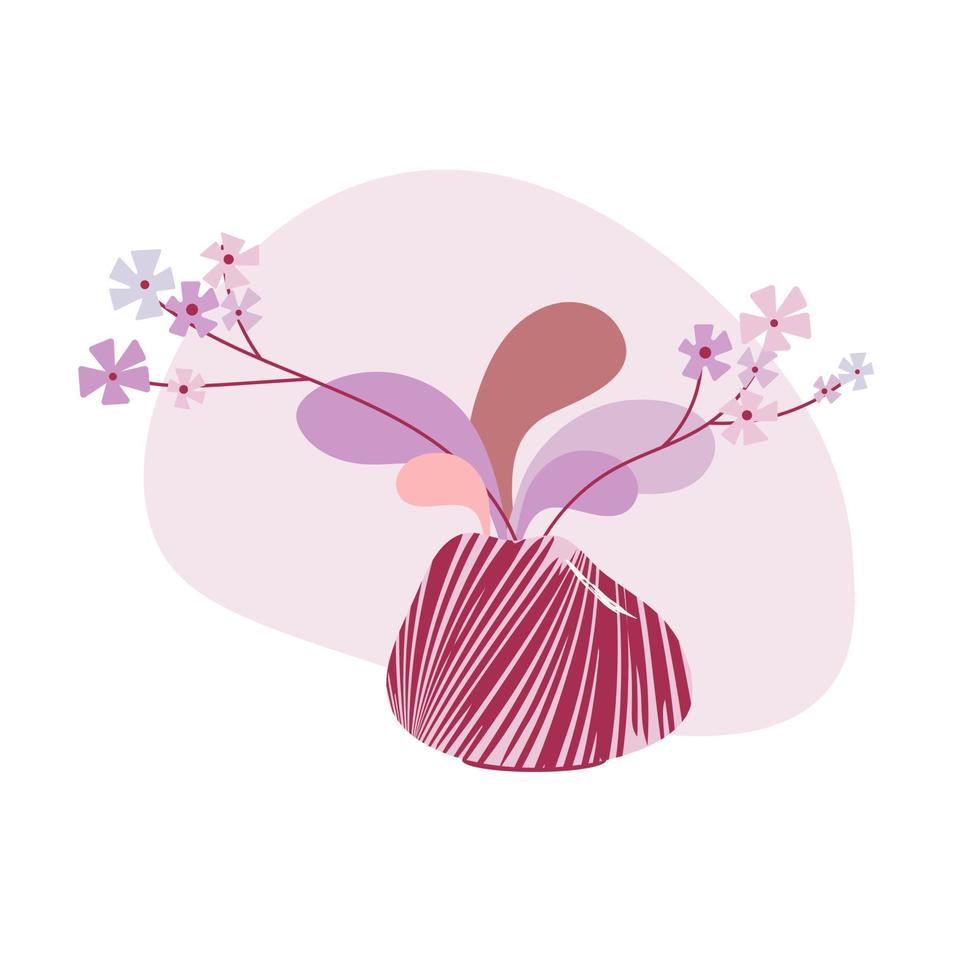 The flat simple pink and violet little flowers in the vase vector