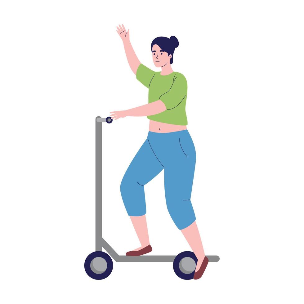 mujer joven en patineta vector