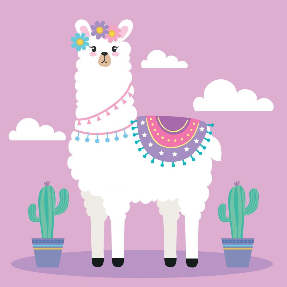 llama and cactus vector