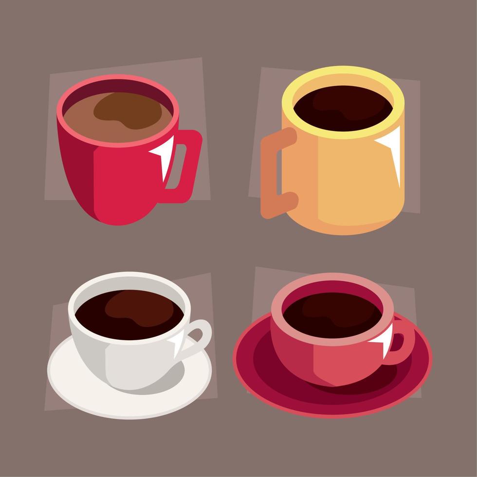 four coffee cups utensils vector