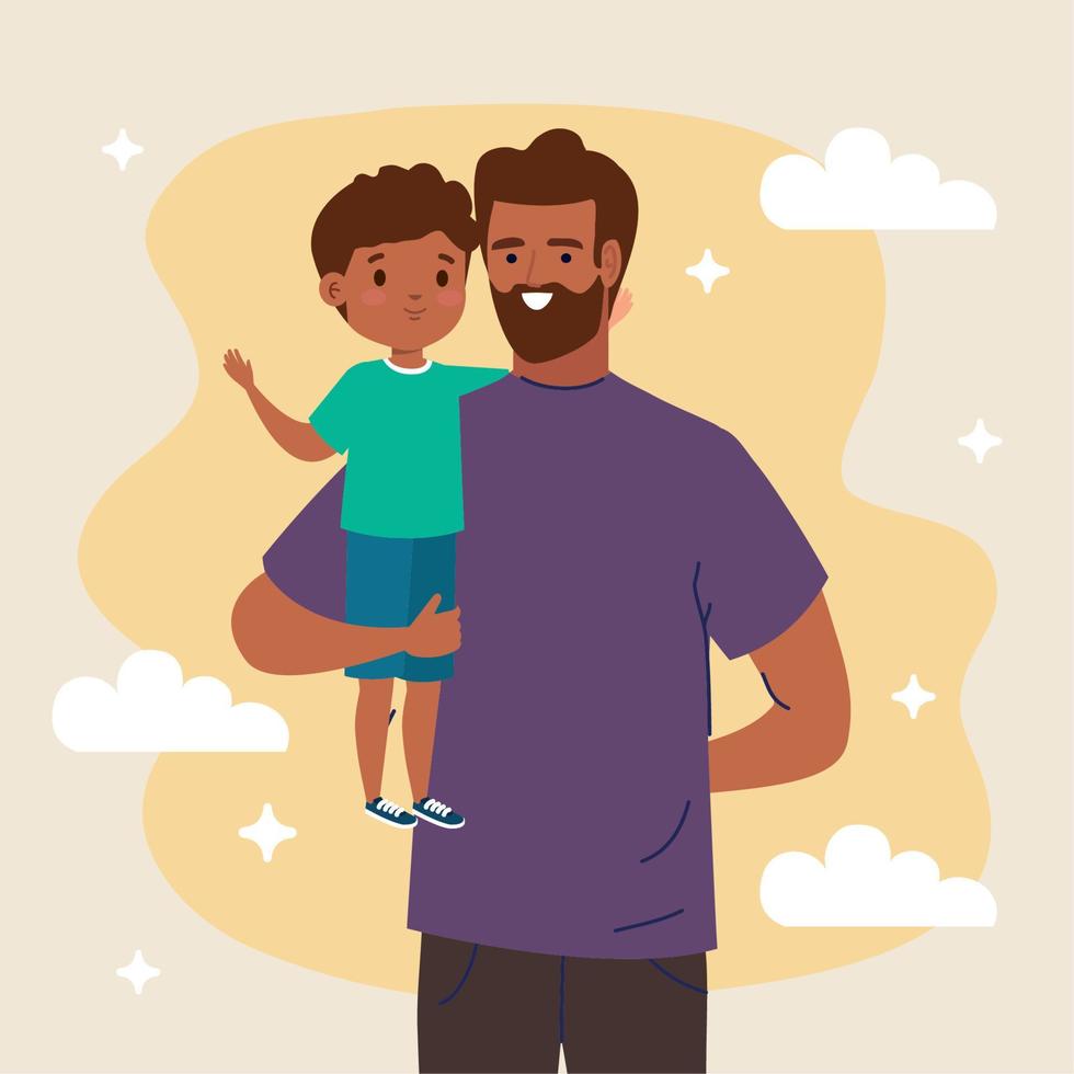 bearded dad lifting son vector