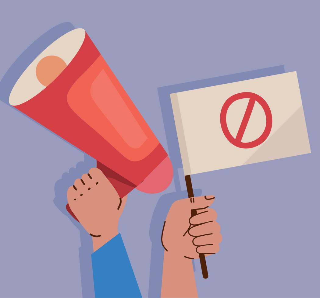 hands with megaphone and flag vector