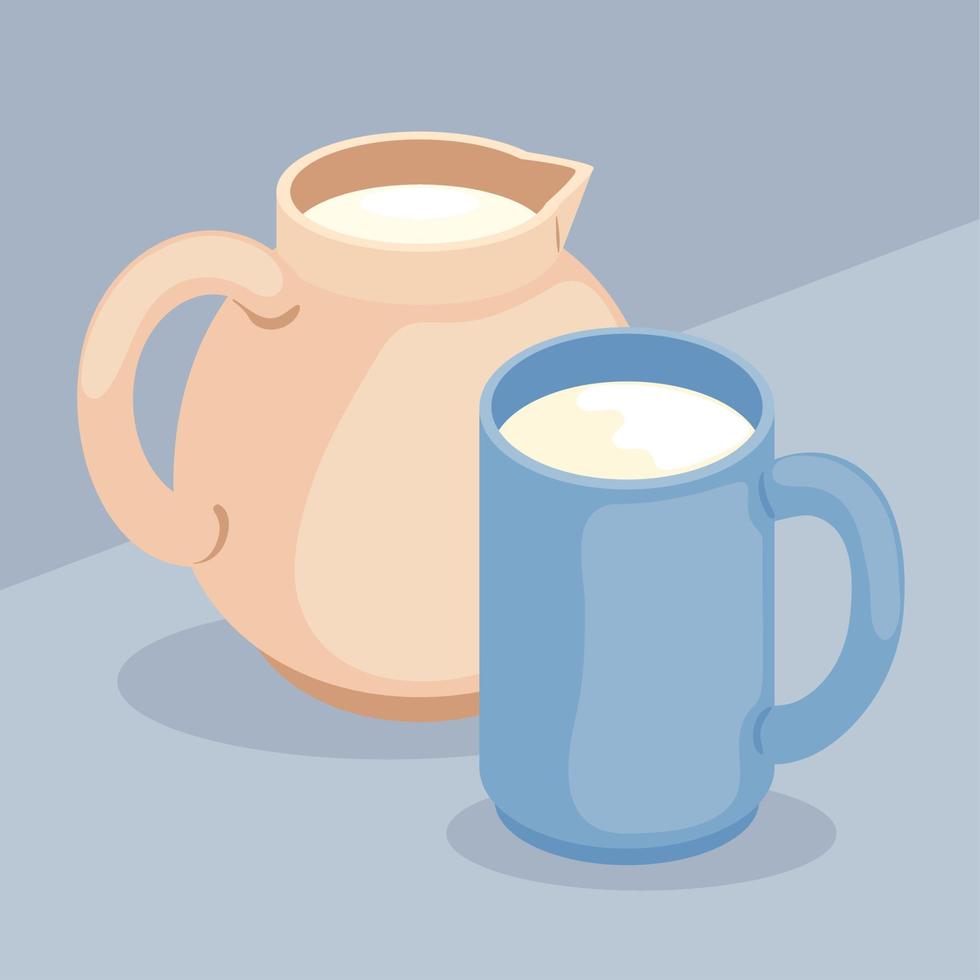 milk jar and mug vector