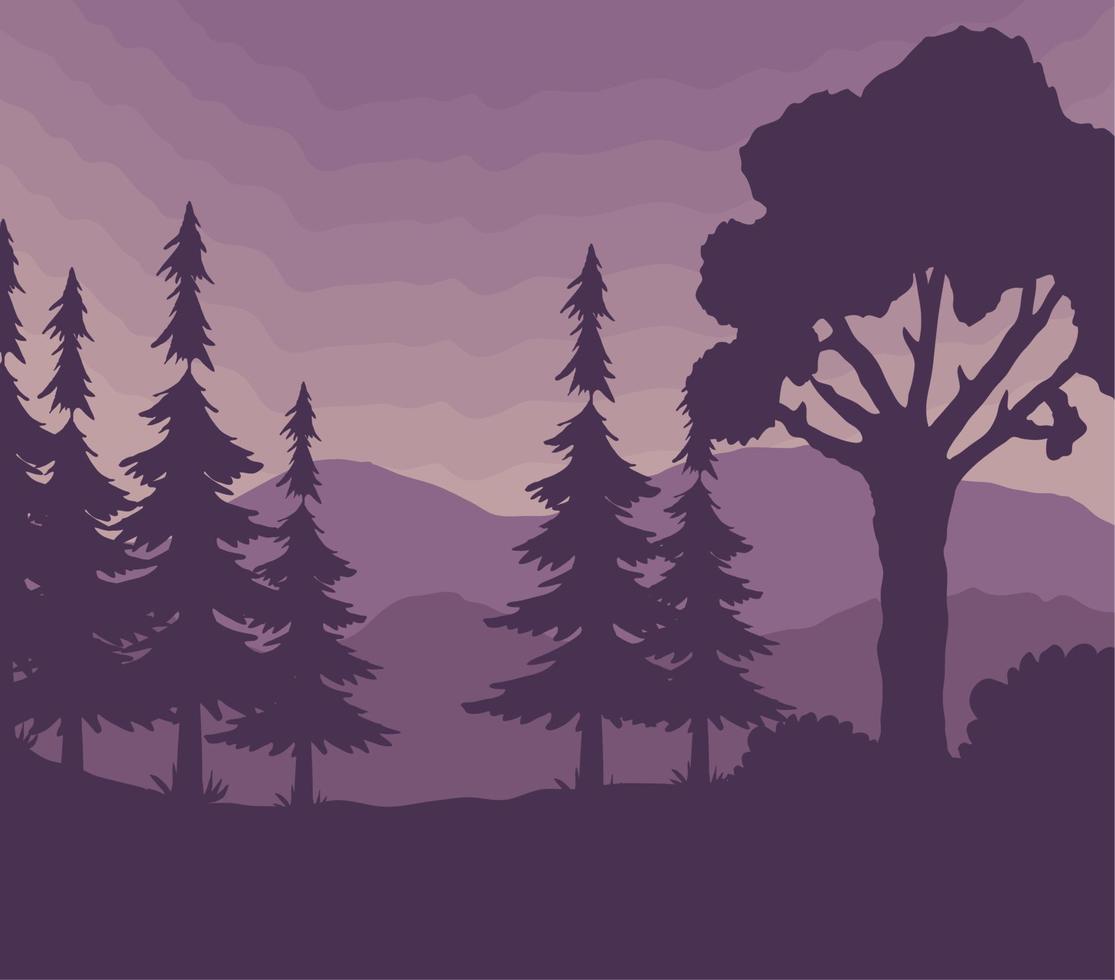 bosque paisaje color morado vector