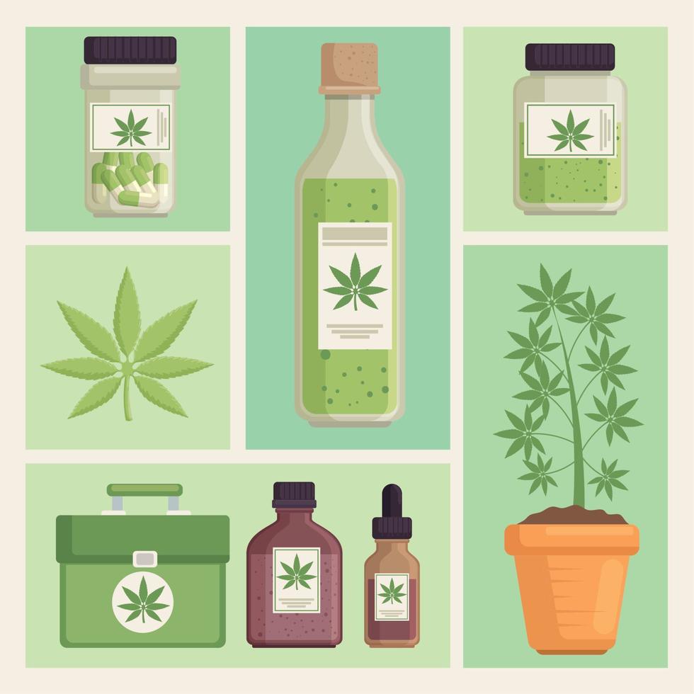 ocho íconos de cannabis medicinal vector